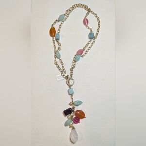 Lia Sophia Necklace Candyland Crystal Stone Matte Gold Chain Toggle 17" Gemstone
